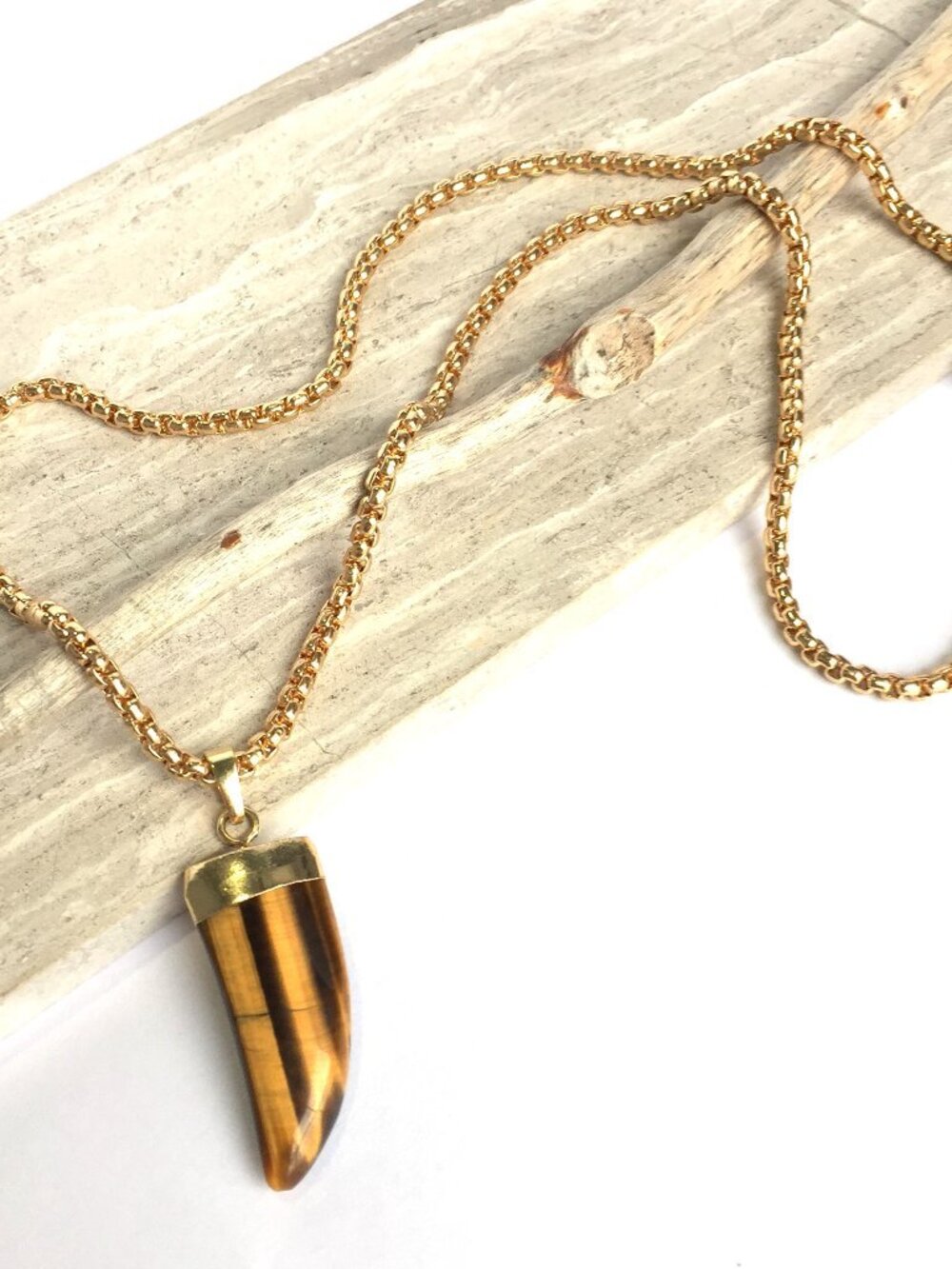 Tigers eye claw Pendant Thick Gold Chain Necklace